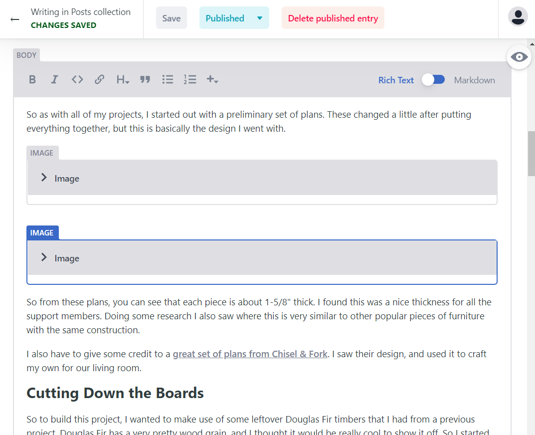WYSIWYG post being edited