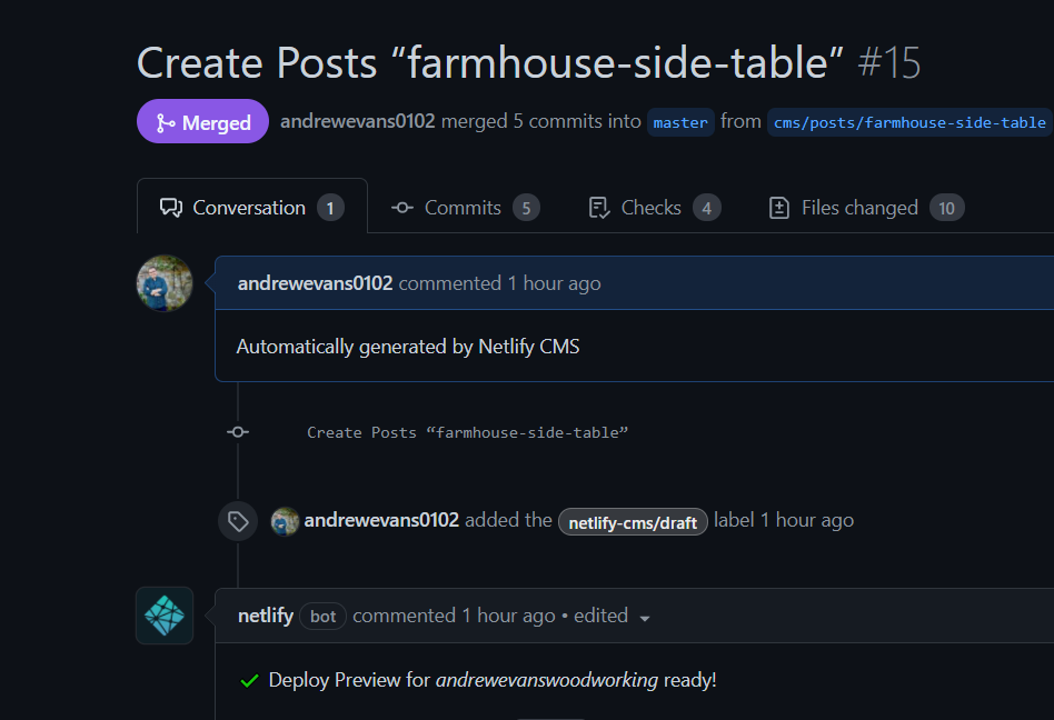 GitHub commits and PR created