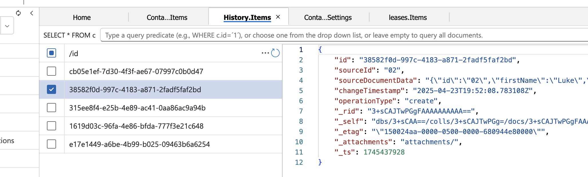 Change Feed Create Luke