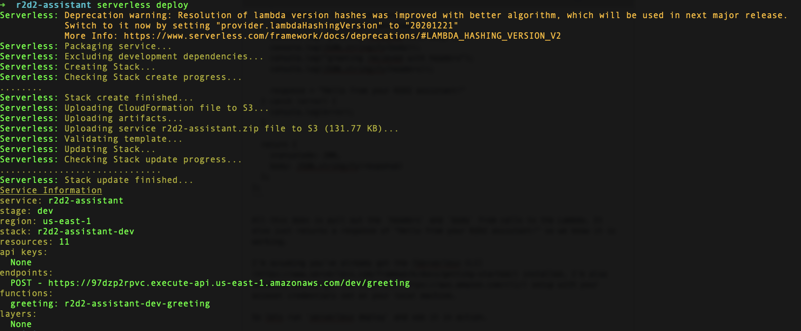 First Deploy Serverless Output
